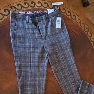 Paisley & Gray Men's Gray Plaid Dress Pants with Red Windowpane